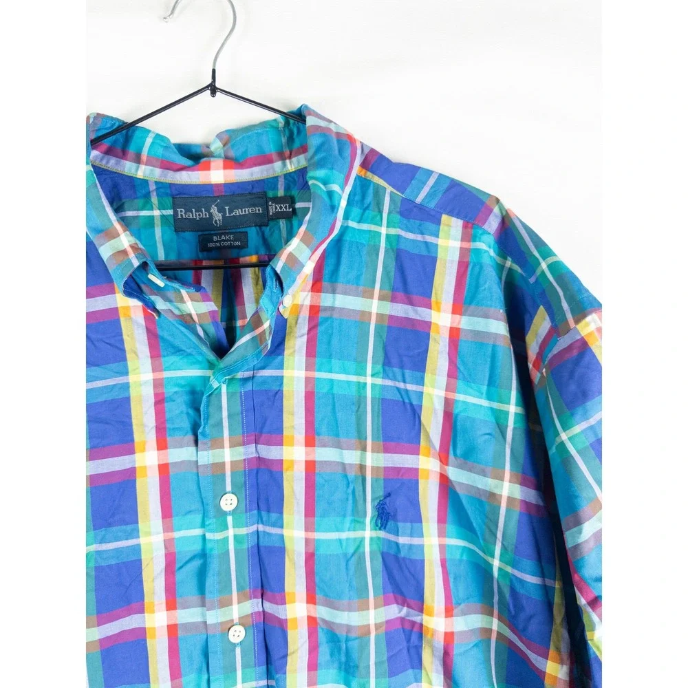 Ralph Lauren Blake Plaid Button Down Shirt Mens XXL Blue Multicolor Preppy Coast